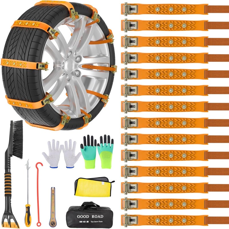 Mistriddle Snow Chains, Anti Slip, Non-metallic, Emergency Tire Chains Suitable for Cars, Trucks, Pickup, SUVs with Tire Width of 245-275mm(14 Pack, Yellow) - Image 1